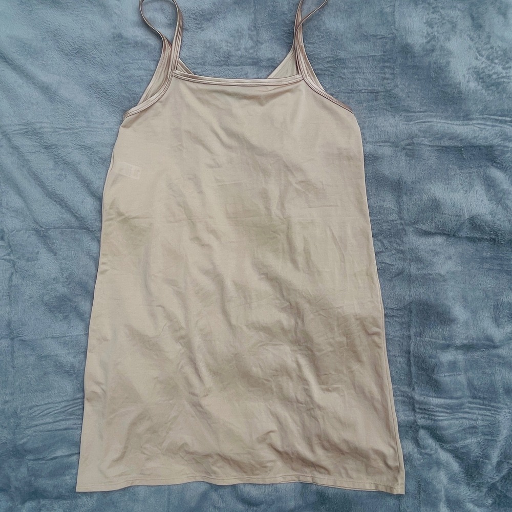 Vintage Late 80s–90s Vanity Fair Beige‎ Nylon Slip Dress Lace Trim Size 34